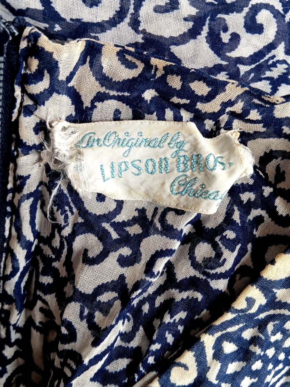 True Vintage 1940's Dress 12/14 Lipson Bros. Printed Midi Belt Near Sheer MCM